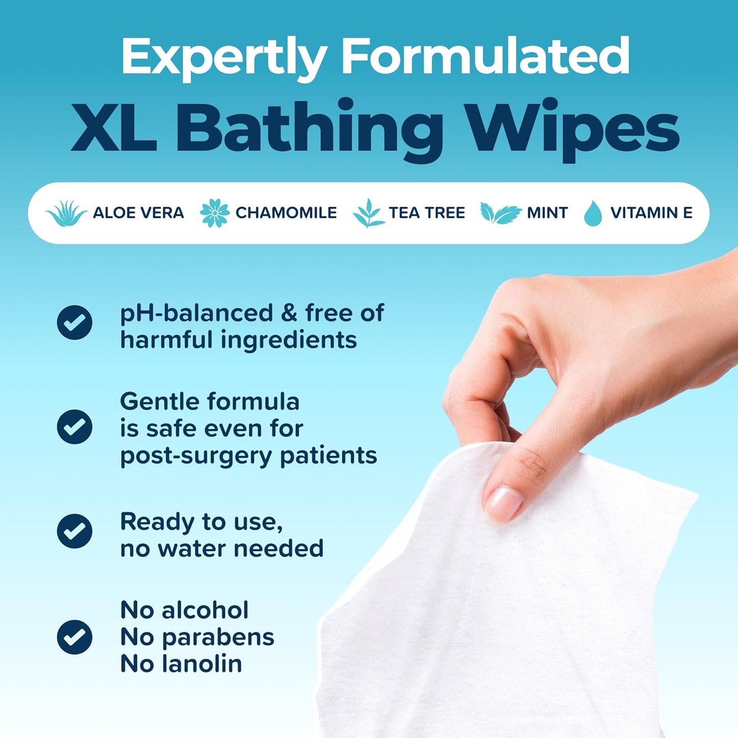 Body Wipes For Adults Bathing No Rinse 150pc XL - Ultra Thick Shower Wipes For Men Women - Personal Cleansing, Hygiene & Camping Essentials, Elderly Care, Travel, Incontinence Disposable Washcloths