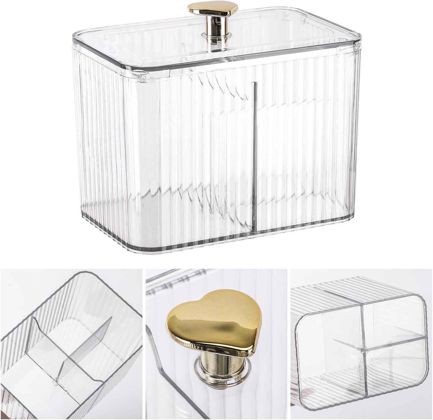 Tbestmax Qtip Holder Dispenser 3-Section Clear Bathroom Organizer Jar 3 Grids Cotton Swab/Pad/Ball Holder Container Cosmetics Storage for Vanity(2 Pack)