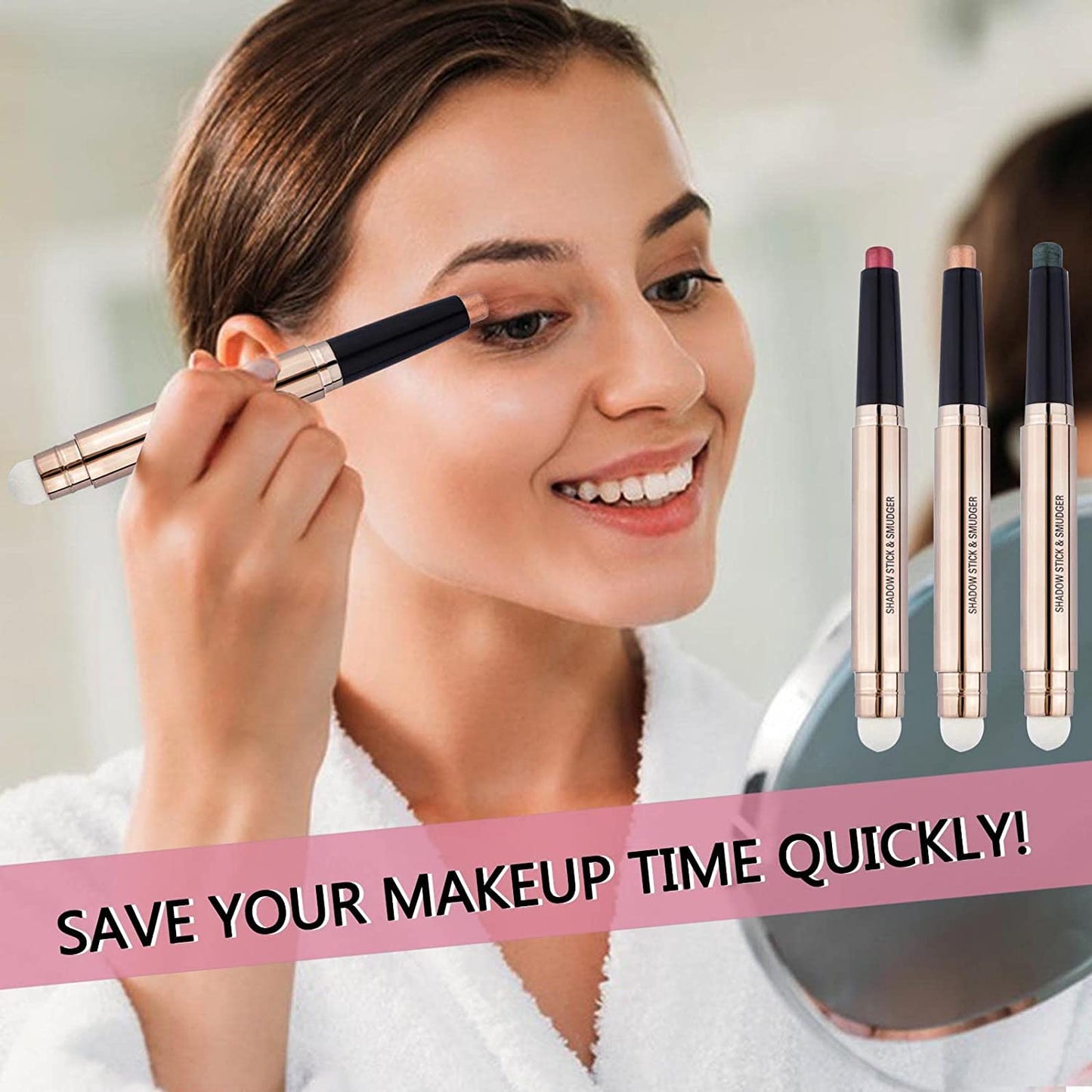 2 in 1 brown Eyeshadow stick and Sponge Makeup Brush, Smooth Cream Shimmer Shadow Pencil Long Lasting Waterproof Eye Shadow Highlighter Stick Makeup , Hypoallergenic Eyeshadow, Highlighter Eye Liner