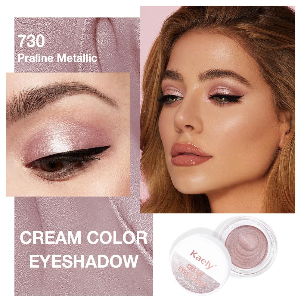 evpct Single Cream Eye Shadow Palette Pot Makeup for older Women, Praline Dusty Pink Mauve Shimmer Glitter Metallic Monochrome Cream to Powder Eyeshadow Palette Eye Brightener, Waterproof Blendable