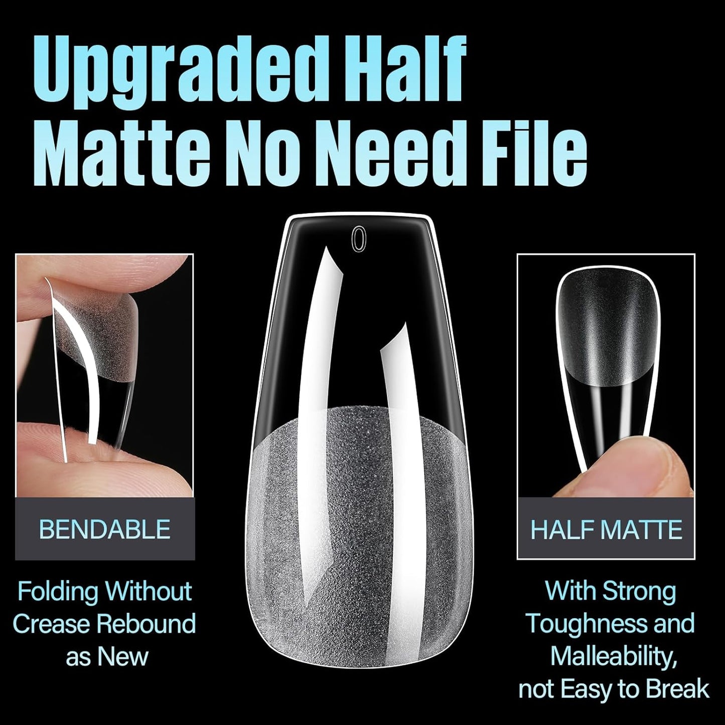 TOMICCA Medium Coffin Nail Tips, 240Pcs Half Matte Soft Acrylic Nail Tips, 12 Sizes Acrylic False Nail Tips, Nail Extension Tips for Beginner and Professional Home Diy