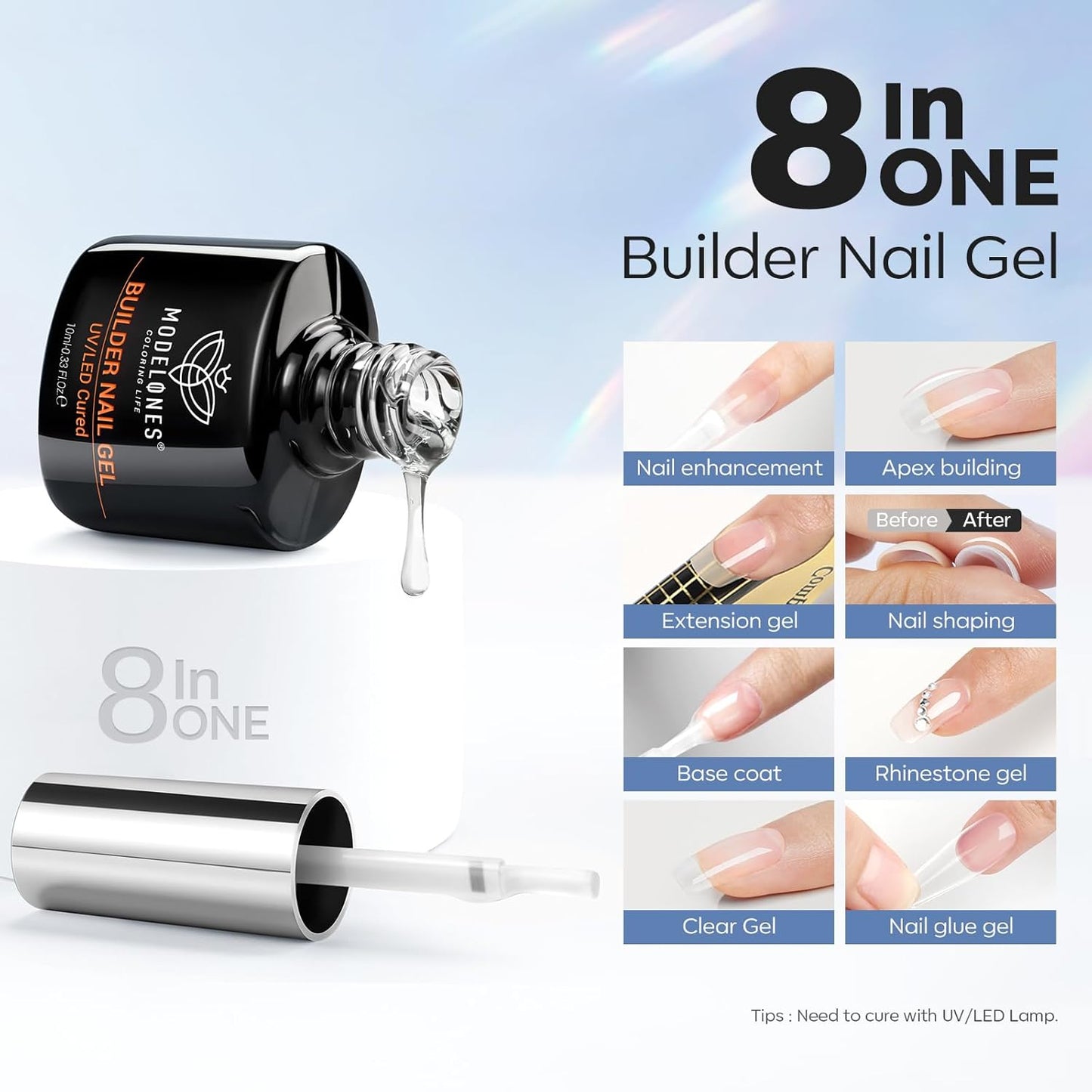 modelones Nail Dehydrator and Primer & Builder Nail Gel, 3Pcs Prep Dehydrate & Bond Primer Clear Gel Builder Polish Base Coat for Strengthener Apex Building, LED Lamp Cured 10ml Home DIY Salon