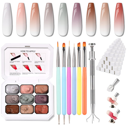 Nail Art Brushes Kit, Multifunctional Nail Brushes for Nail Art Nail Design Brush Gel Nail Brush for Nail Extension Nail Art Liner Brush Dotting Tools for DIY (9 Colors Set G)