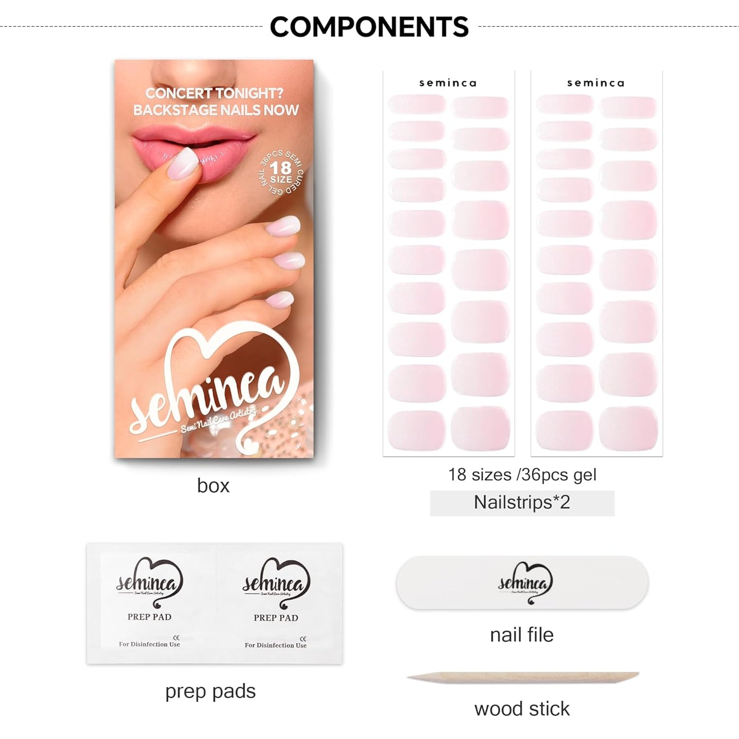 Semi Cured Gel Nail Strips-Valentine's Day Press on Nails Pink Glitter Coffin Fake Nails,Semi Cured Gel Nail Stickers, Romantic Manicure Kit,Works with Any UV/LED Lamps(Sugar Pink)