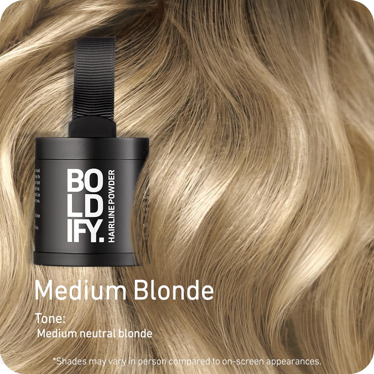BOLDIFY Hairline Powder (LARGE, 10g) - Root Touch Up Hair Color for Gray Coverage - Bald Spot Concealing Hair Powder for Women & Men - 48-Hour Stain-Proof - Medium Blonde