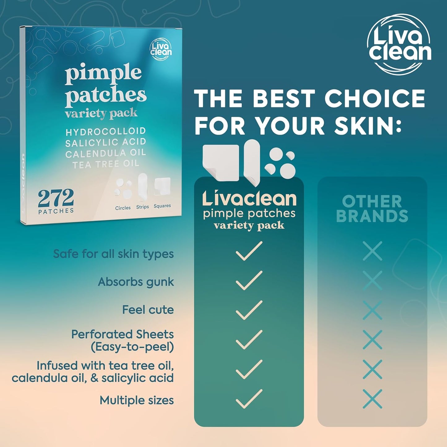 272 CT Large Pimple Patches for Face - Variety Pack Zit Patches w/ Salicylic Acid, Tea Tree, Calendula Oil - Pimple Patches Large Acne Patches for Face and Body - Dark Spot Patches