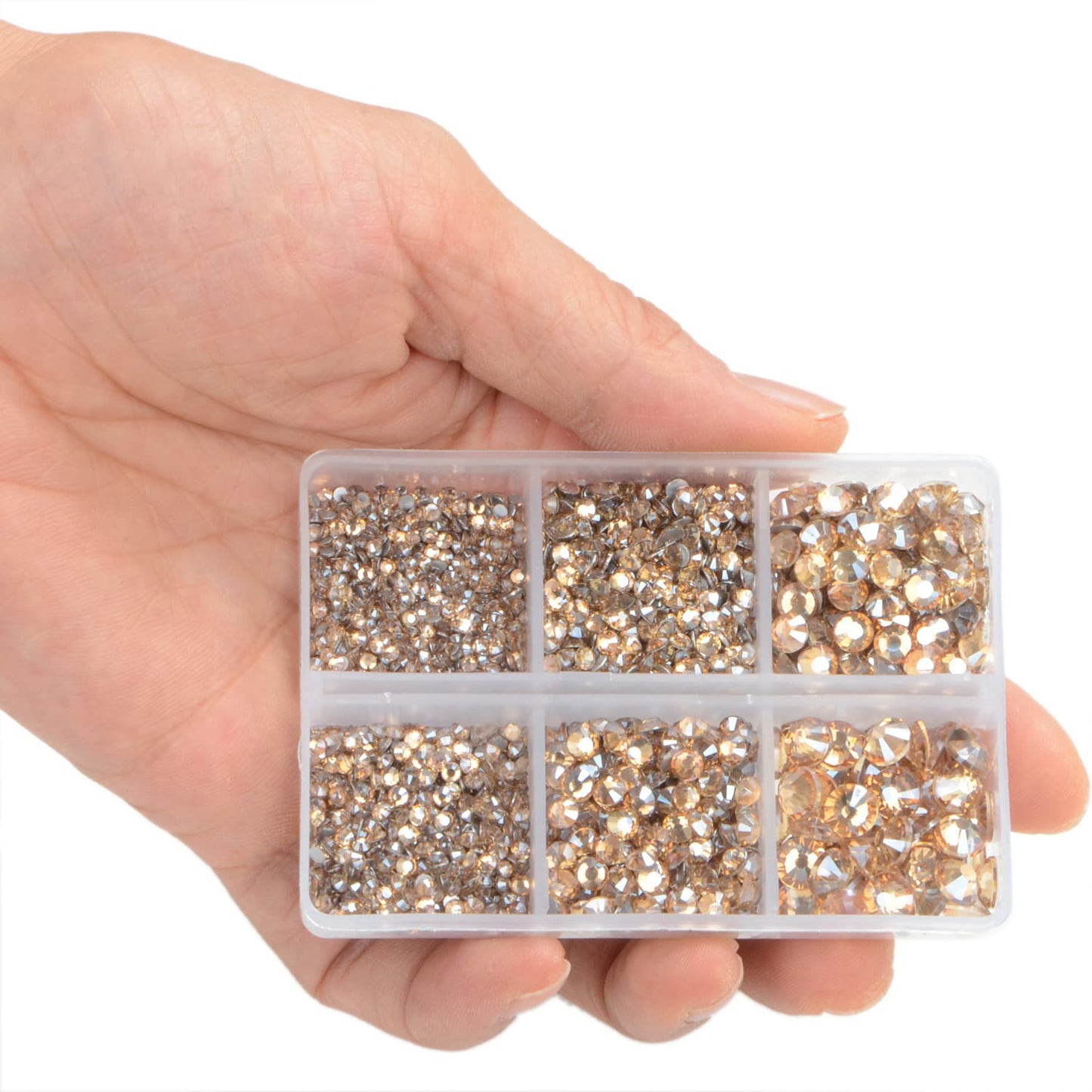 LPBeads 6000 Pieces Citrine and Champagne Non Hotfix Rhinestones 6 Sizes Round Crystal Glass Flat Back Rhinestones with Tweezers and Picking Pen for Nail Art Crafts Clothes Bags DIY