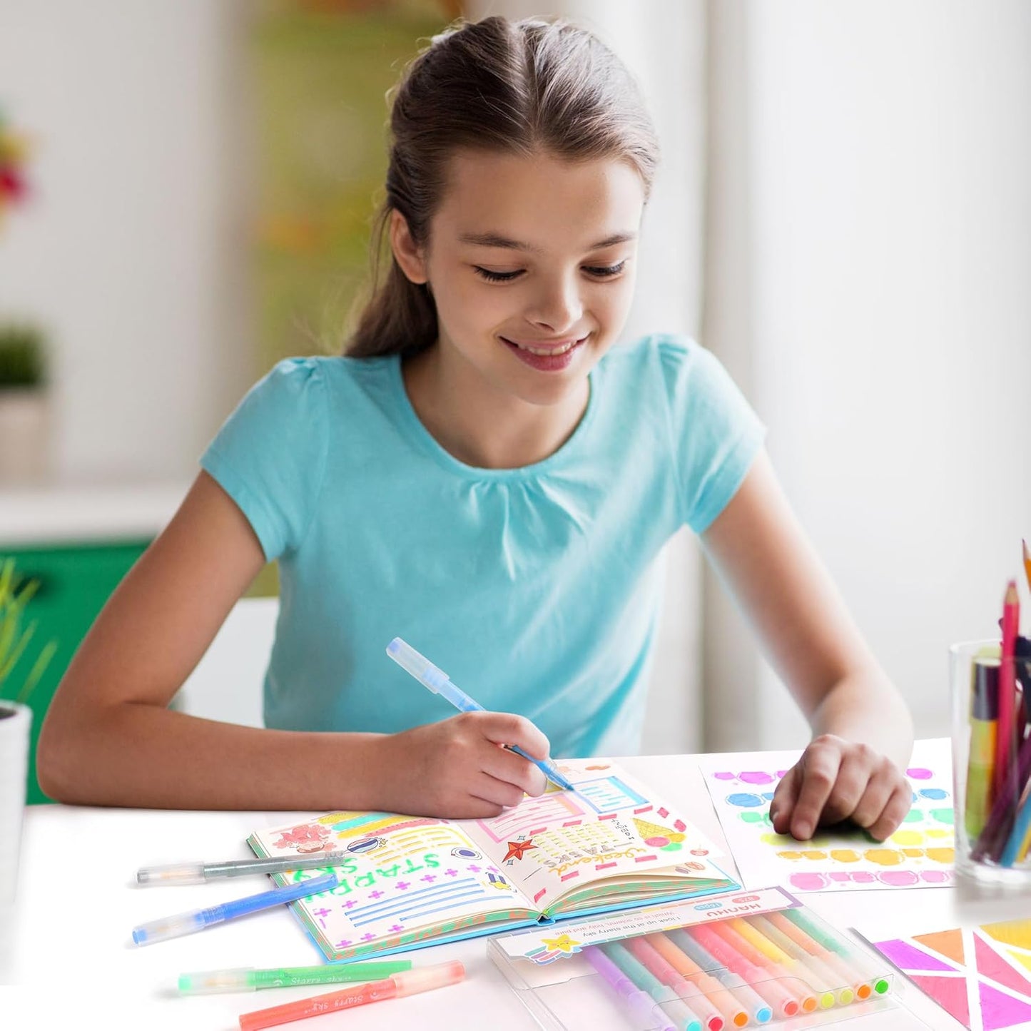 Glitter Highlighter Markers 6 Pack Set B, Chisel Tip Sparkle Highlighters Assorted Colors Pastel Glitter Highlighters Pens for Children Students Adults Journaling Coloring