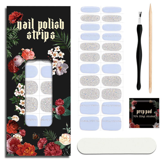 Nail Polish Strips - 22 Pcs Salon Quality Gel Nail Stickers - Long Lasting Wraps (Stardust Blue)