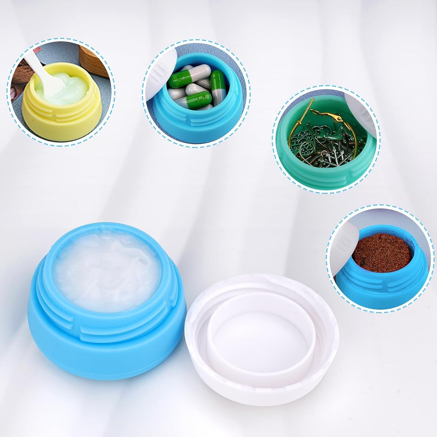 Travel Containers for Toiletries 6 Pack 0.7oz TSA Approved Size Silicone Jars With Lids Leak-proof Accessories for Cosmetic Makeup Cream