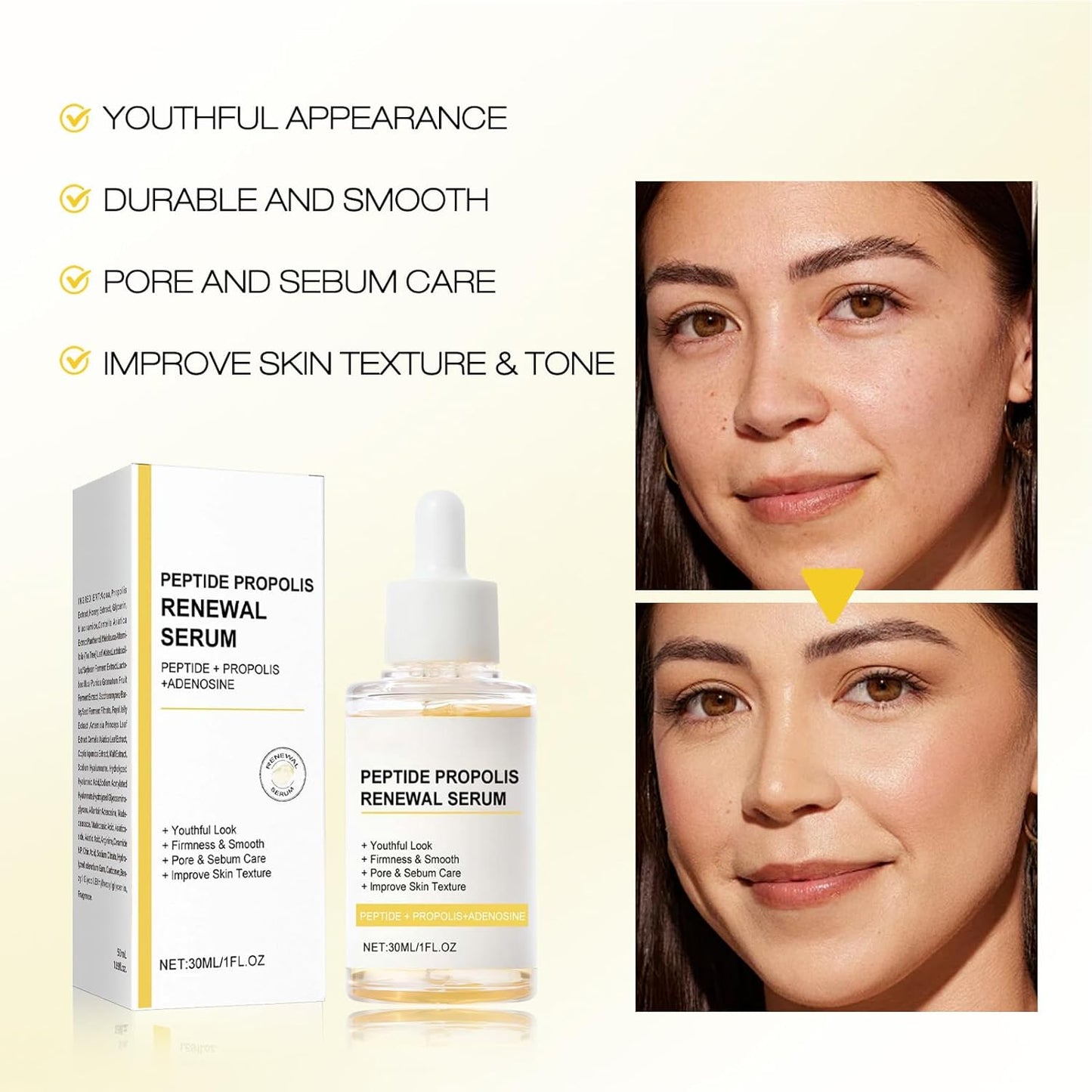 Korean Peptide Propolis Renewal Serum, Hydration & Wrinkle Renewal Serum, Anti-Aging Face Essence with Peptide Propolis Complex, for All Skin Types (Y+B)