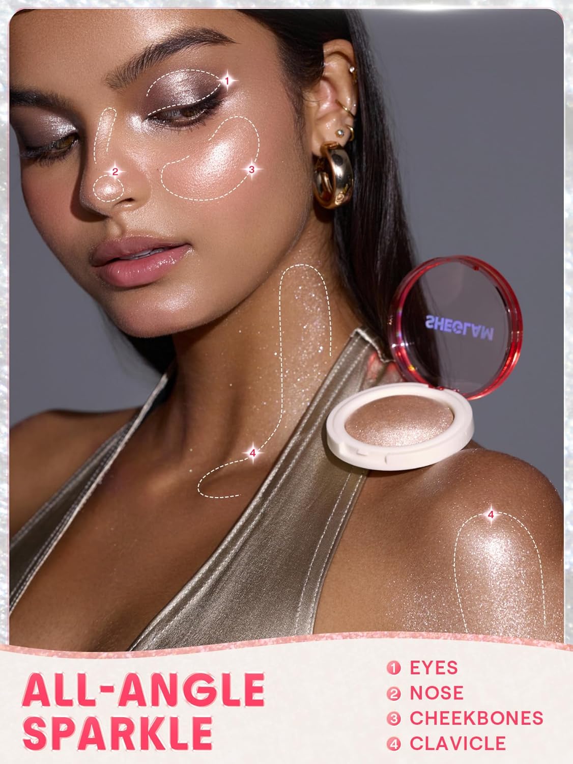 SHEGLAM Glowchi Bouncy Highlighter Mochi-like Formula Highlighter Long-lasting Shimmer Makeup-Red Bean