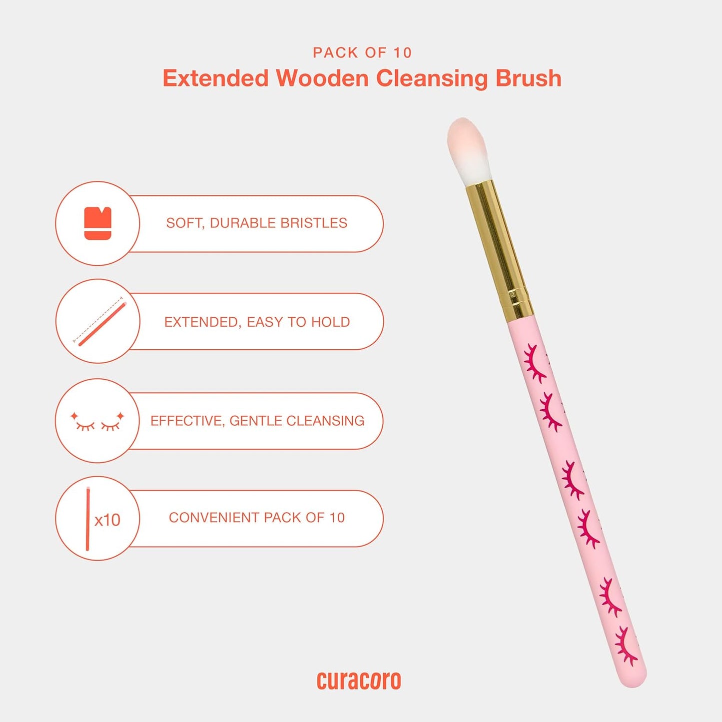 CURACORO Lash Shampoo Brushes Set, Eyelash Cleansing Brush For Cleansing Eyelash Extension, Soft and Comfortable Facial Makeup Remover Tools (Pink, Pack of 10)