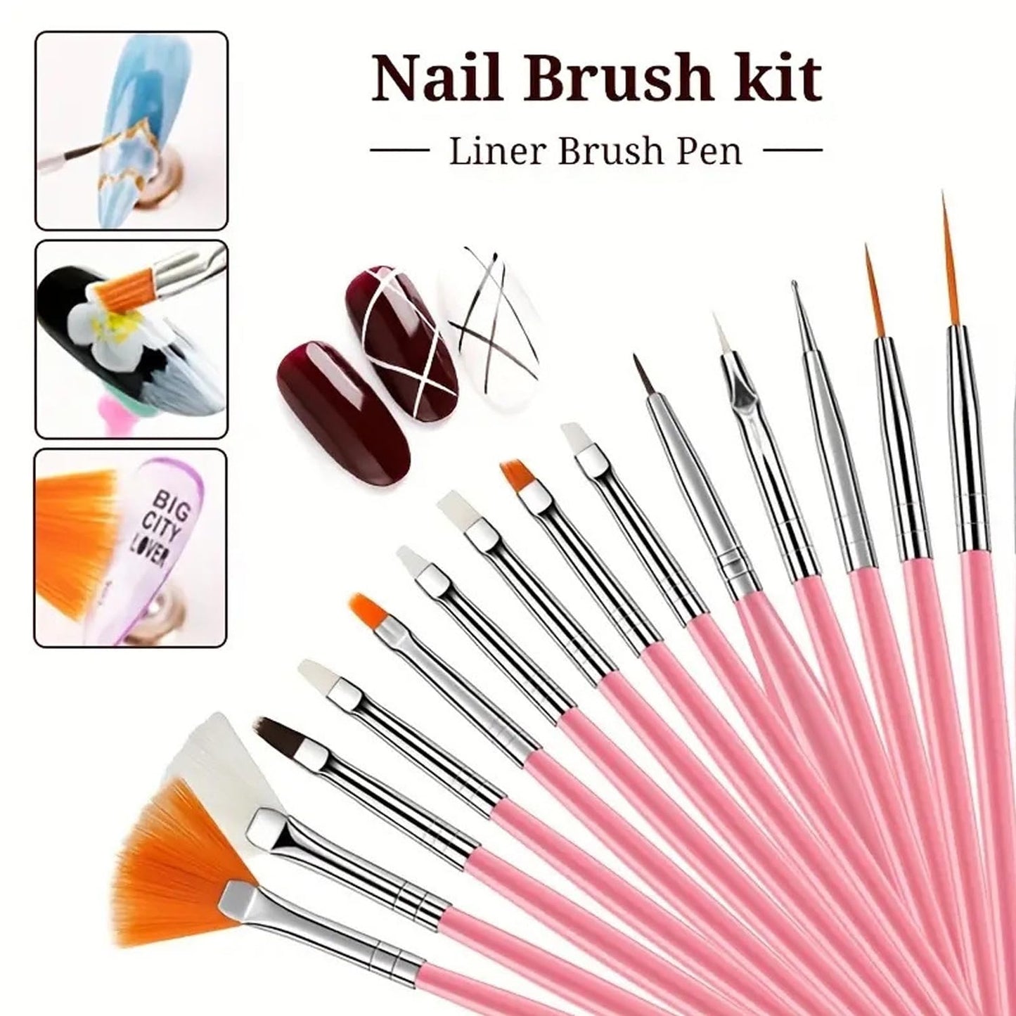 Nail Art Tools 22-piece Set, Resin Nail Art Palette, 2-way Acrylic Silicone Engraving Pen Dotting Pen Tools Nail Art Kit for Nail Art DIY Home Salon Makeup Display Board, pink