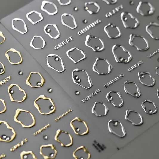 Silver Gold Nail Art Stickers Decals 5D Embossed Self Adhesive Nail Decals for Nail Art Silver Gold Irregularity Nail Stickers for Women Gold Nail Art Design for DIY Manicure Decoration