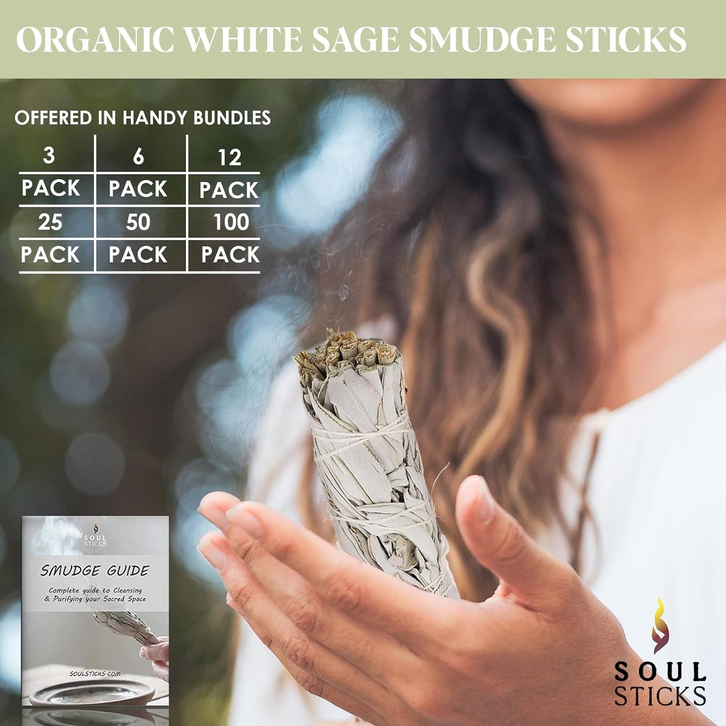 SOUL STICKS 4 Inch 3 Pack Organic White Sage Smudge Smudging Sticks | Bulk Quantities for Home Cleansing, Good Energy Meditation & Smudging Rituals | Sustainably Sourced California White Sage Bundle