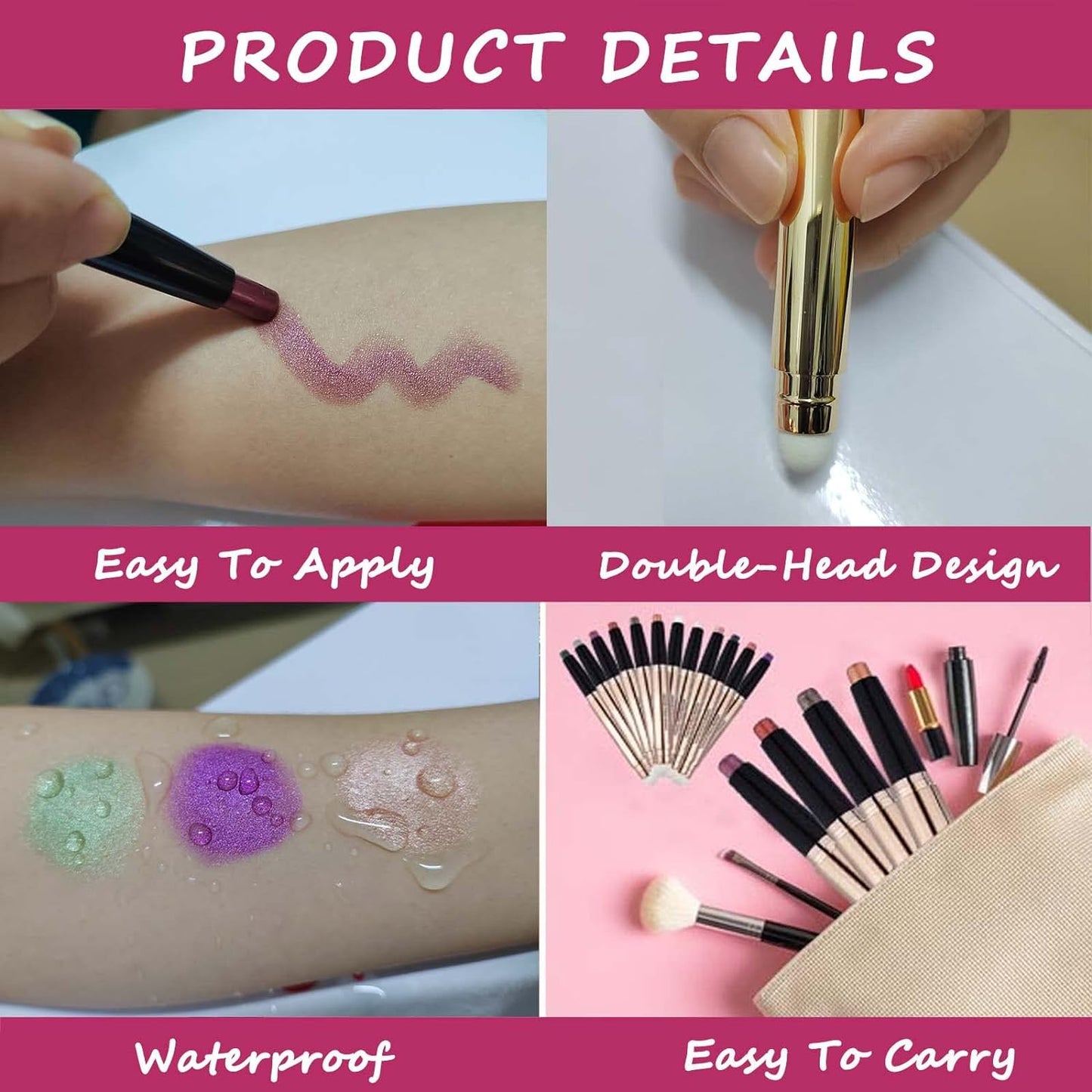 Blue Eyeshadow Stick Makeup, Highlighter Matte Cream Eye Shadow Pencil, Waterproof Hypoallergenic Long Lasting Crayon, Glitter Primer Palette Shimmer Eyeliner Pen wiht Soft Brush
