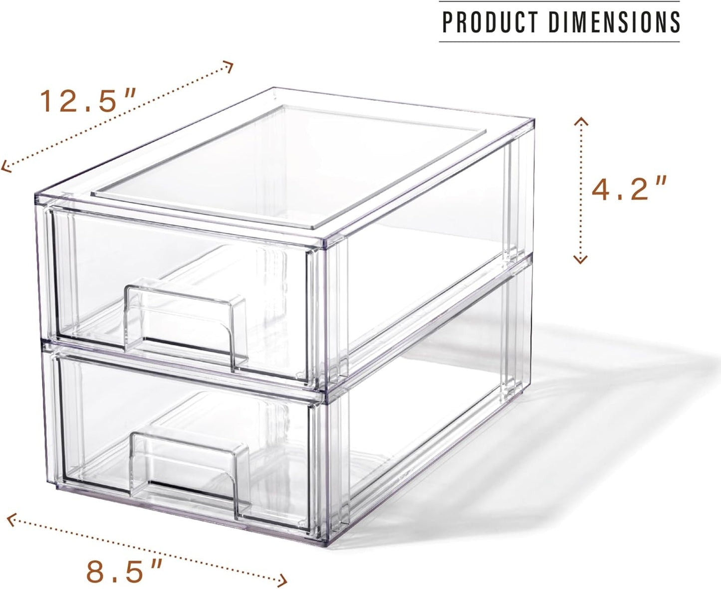 BINO | Stackable Storage Drawers, Small - 2 Pack, Clear | THE CRATE COLLECTION | Storage Bins With Drawers | Bathroom Organizers | Under Sink Organizer | Vanity Cabinet Home Organization
