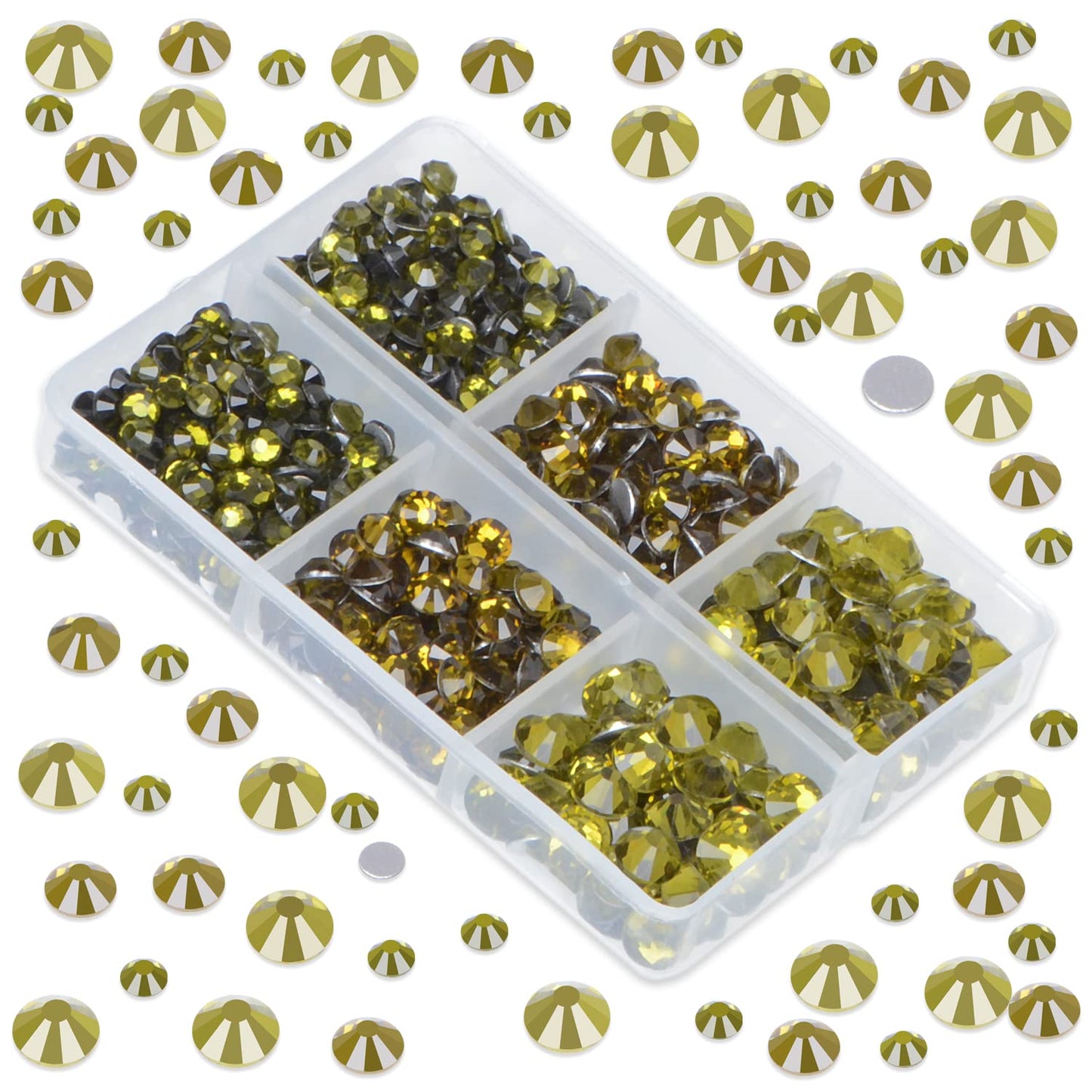 LPBeads 6000 Pieces Olivine Non Hotfix Rhinestones 6 Sizes Round Crystal Glass Flat Back Rhinestones with Tweezers and Picking Pen for Nail Art Crafts Clothes Bags DIY