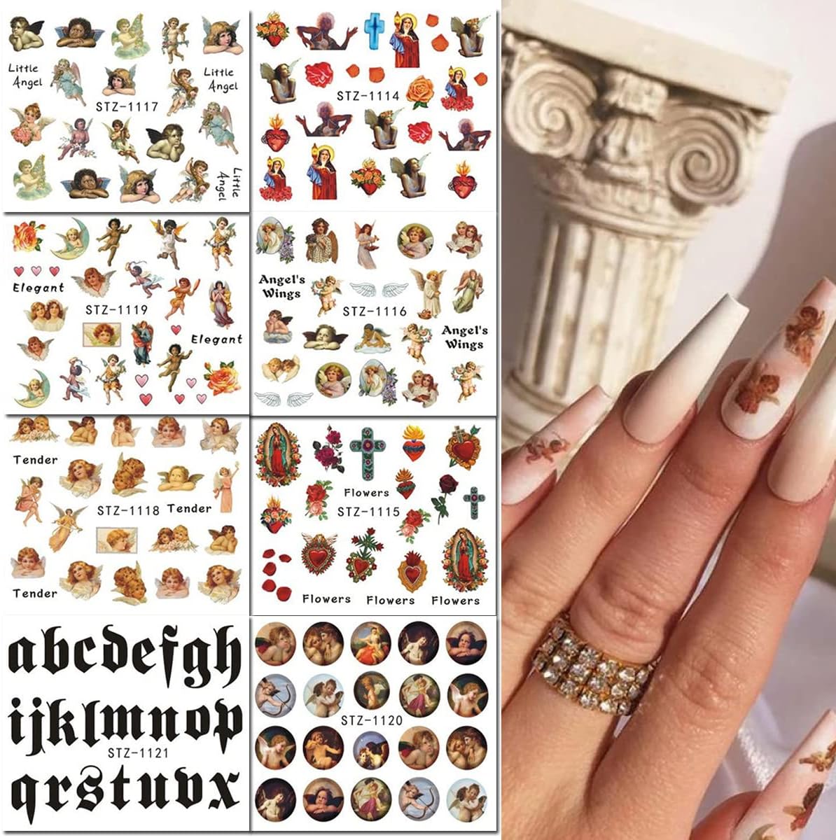 8 Sheets Valentine's Nail Art Stickers - Angel Cupid Water Transfer Foil Decals - Heart Designs for Women Girls - Nail Art Decorations