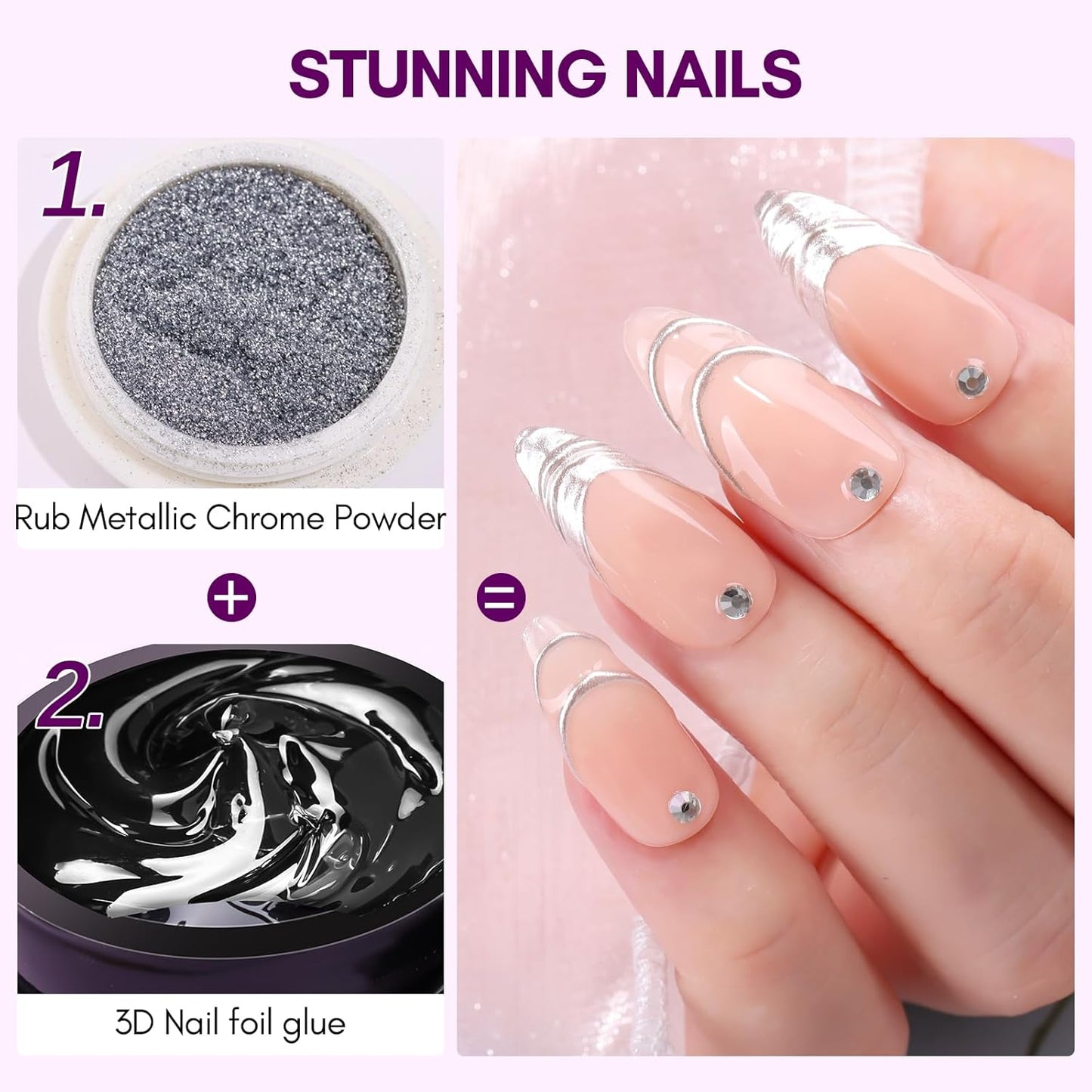 Makartt 3D Nail Gel: 8 ml Nail Foil Glue, Transfer Gels Adhesive for Linear, Shell, Ripple & Chrome Nail Powder Art Designs, UV LED Lamp Required