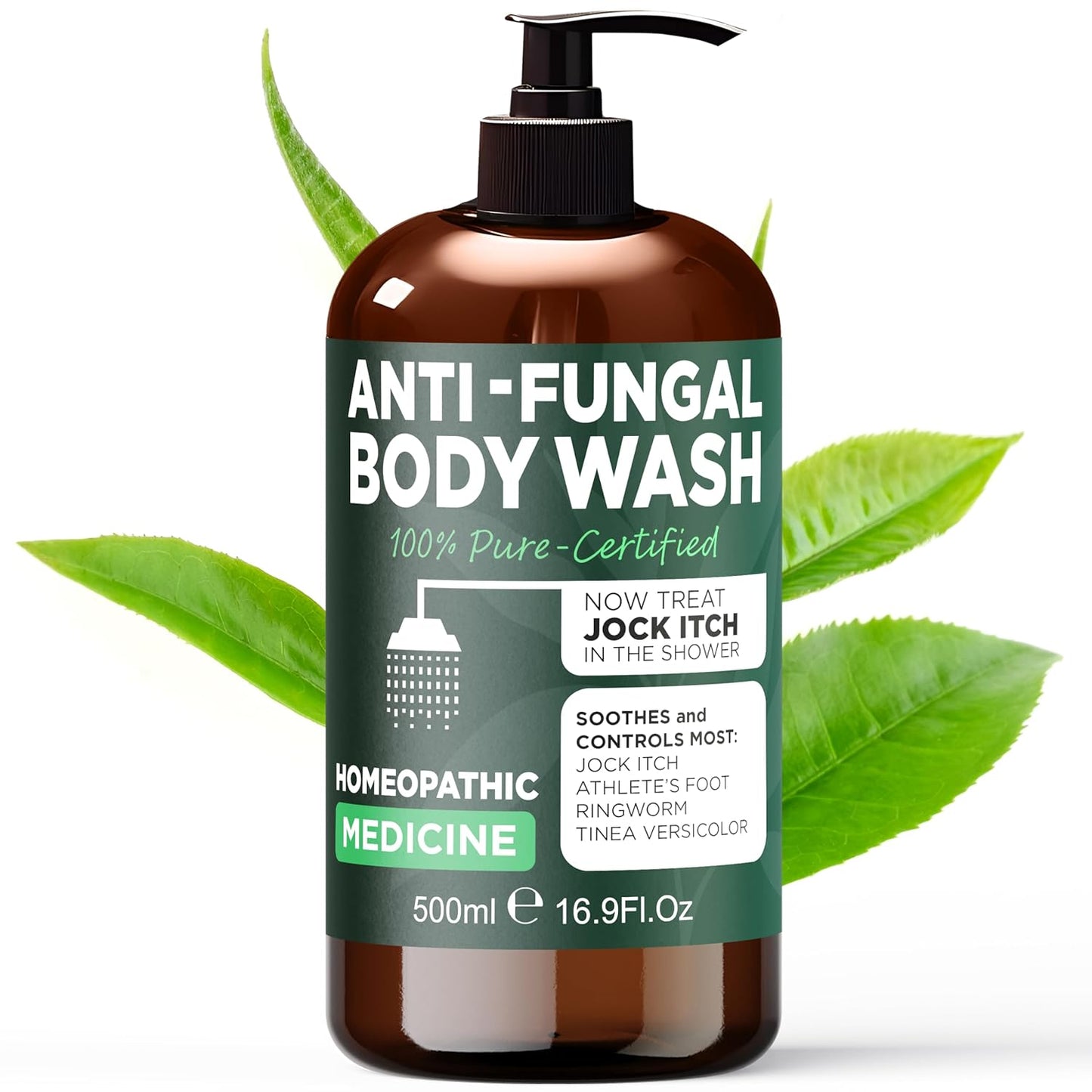Terramed Just Think Comfort Antifungal & Antibacterial Soap & Body Wash with Tea Tree Oil | Treats Ringworm, Back Acne, Eczema & Jock Itch | Antibacterial Body Soap For Men And Women (16.9 oz)