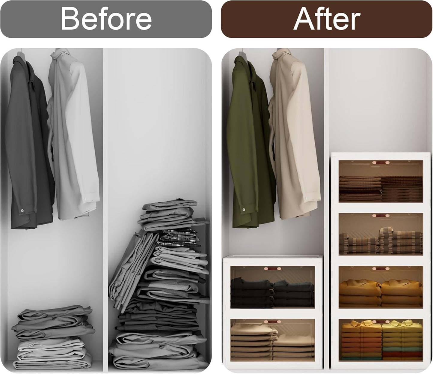 JOYMOOP 198 Qt Stackable Storage Bins with Lids, Closet Organizers and Plastic Storage Drawers for Home, 3 Pack Cubes