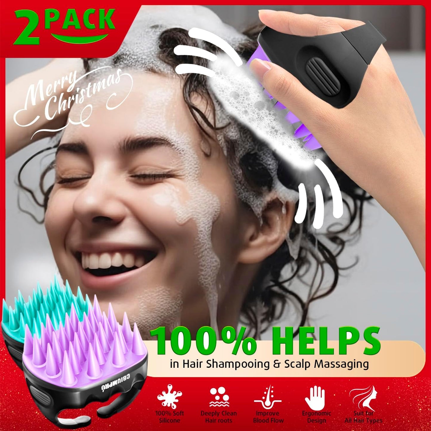Cbiumpro 2-Pack Scalp Massager Shampoo Brush, Ultra Soft Silicone Scalp Scrubber Exfoliator Brush for Hair Growth & Dandruff Removal - 100% Fit All Hair Types