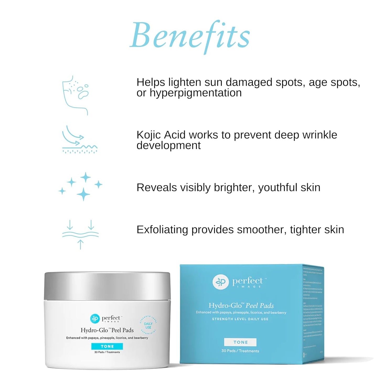 Hydro-Glo Peel Pads - Enhanced with Kojic, Mandelic, Glutathione, Licorice, Papaya, Pineapple, Bearberry Extracts (40% Strength)