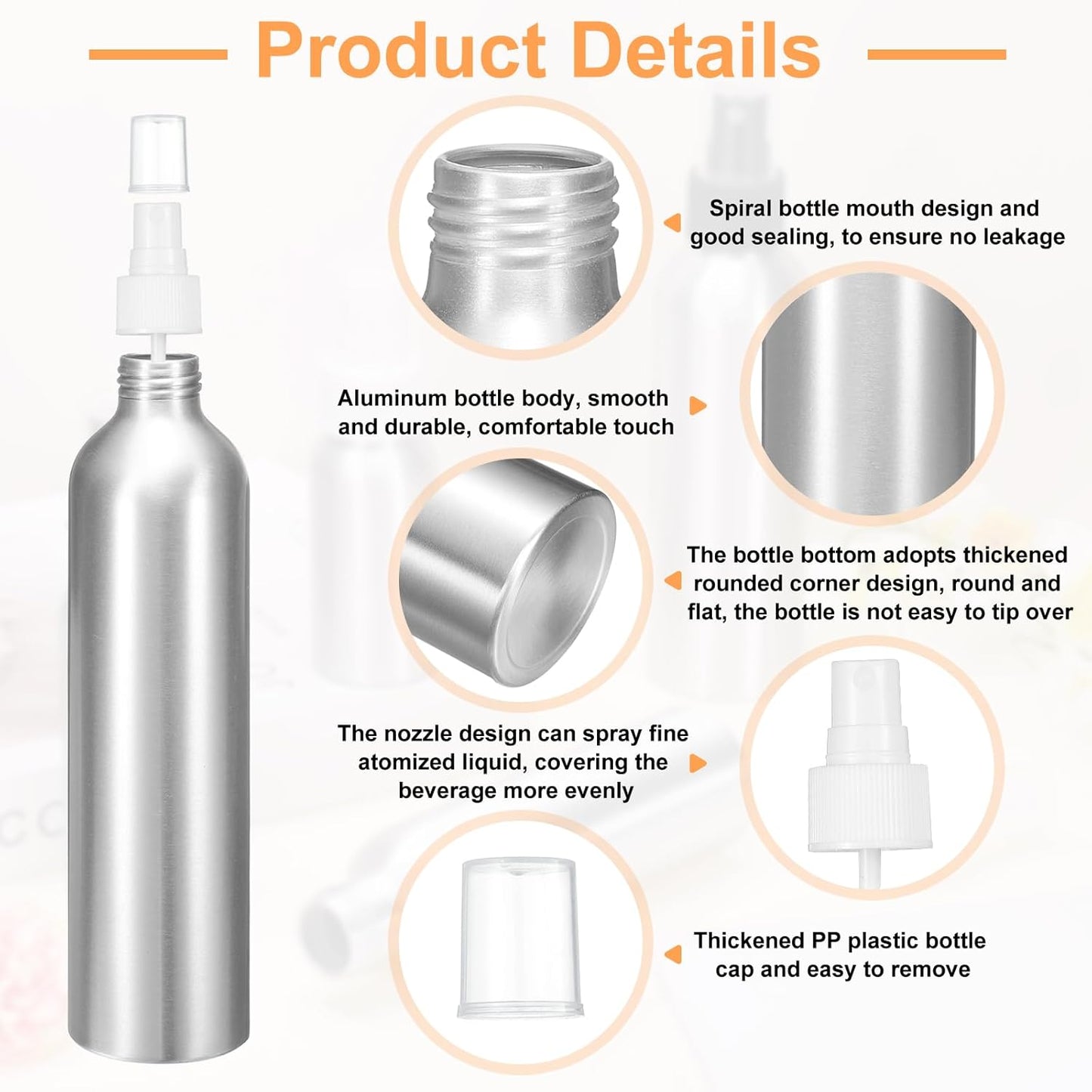HARFINGTON 5pcs Aluminum Fine Mist Spray Bottles 300ml/10oz Metal Small Liquid Alcohol Refillable Travel Container with White Plastic Nozzle Cap for Perfume Skincare Cosmetic Storage Bottle