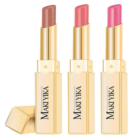 3Pc Moisture Lipsticks for Women Brown Nude Pink Lipstick Hydrate Tinted Lip Balm for Dry Cracked Lips Glossy Lip Color, MA55/58/62