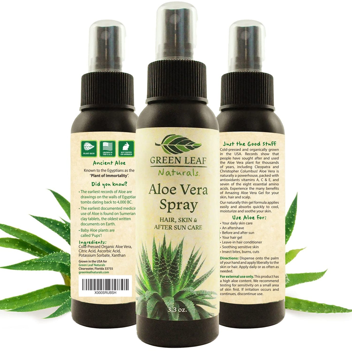 Aloe Vera Spray Bottle Travel Size | Vitamin C, E & A | Skin Care, Hair Spray, Facial Moisturizer, Hair Growth, Facial Cleanser, Sunburn Relief & After Sun Lotion 3.3oz
