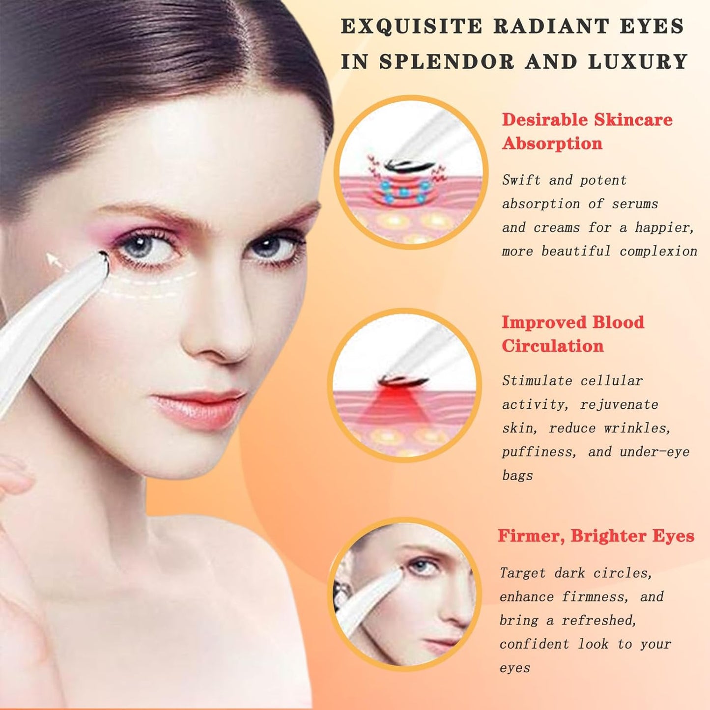 3 in 1 Eye Lift Wand, Vibrating 98°F to 113°F LCD Display Screen Massager for Dry Eyes, Dark Circles, Puffiness, Fine Lines and Wrinkles, Cream White