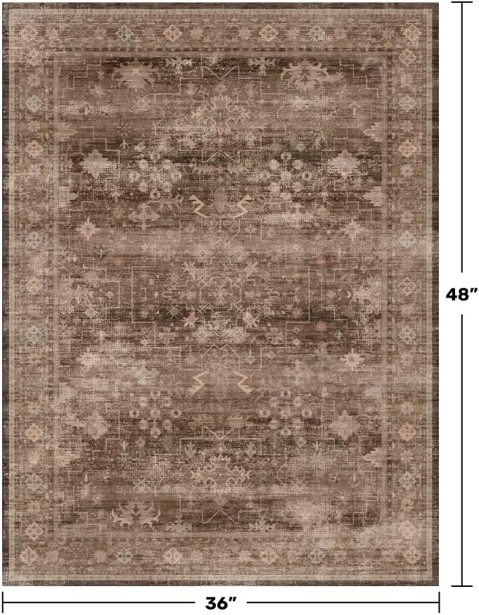 Brown Boho Washable Entry Rug, 3x4 Rugs - Image 2