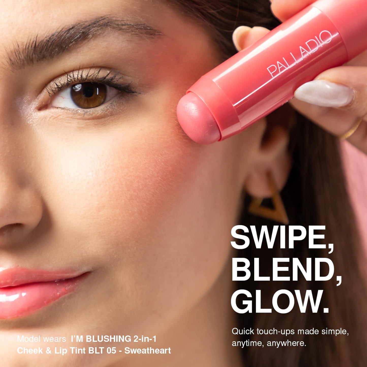 Palladio I'm Blushing 2-in-1 Cheek and Lip Tint, Buildable Lightweight Cream Blush, Sheer Multi Stick Hydrating formula, All day wear, Easy Application, Shimmery, Blends Perfectly onto Skin, Precious