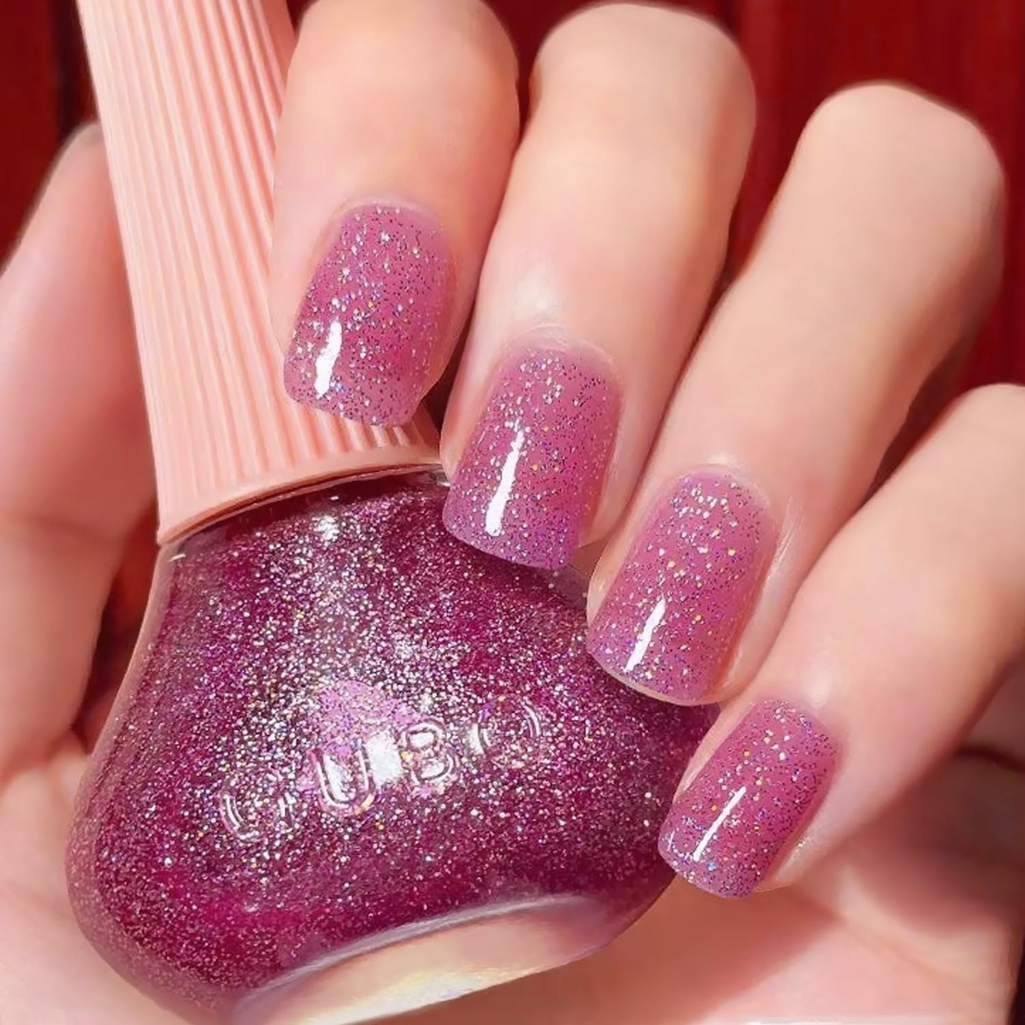 Major Dijit Quick Dry Nail Polish Glitter VioletRed Summer Nail Lacquer for Nail Art Regular Nail Polish 0.41 fl oz.