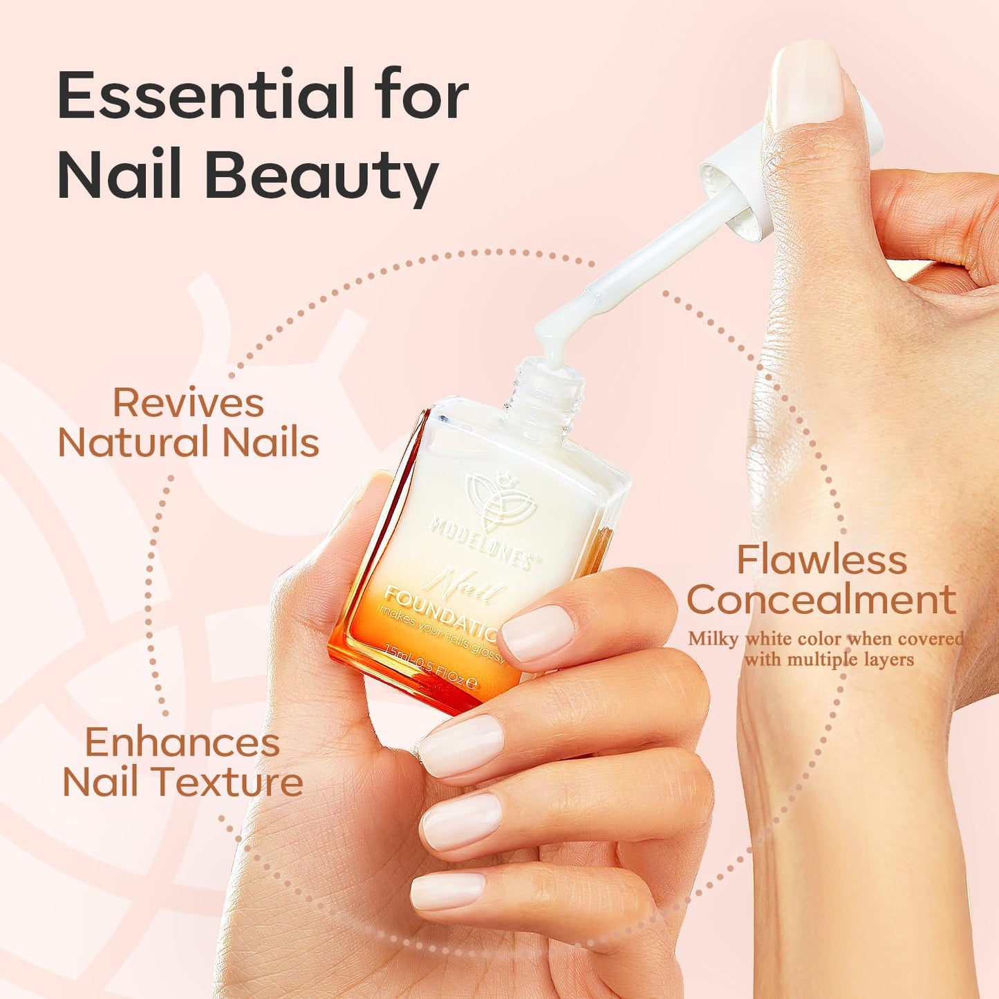 modelones Nail Strengthener, Milky White Nail Polish Natural Nail Concealer Foundation Air Dry Nail Growth Polish for Damaged Nails Imperfection Masking Gifts for Women 15ml