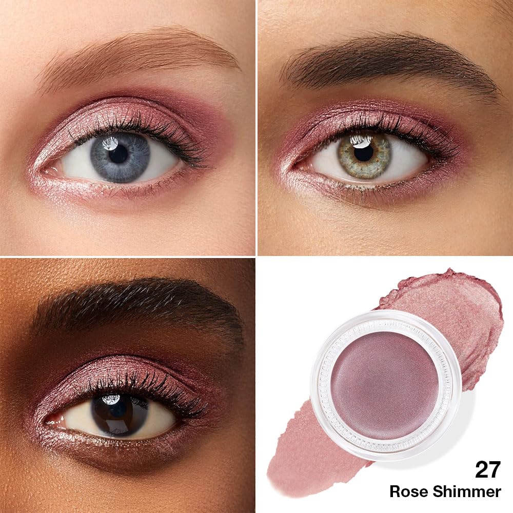 evpct Single Cream Eye Shadow Palette Pot Makeup for Older Women, Rose Shimmer Glitter Metallic Monochrome Cream to Powder Eyeshadow Palette Eye Brightener, Highly Pigmented Waterproof Blendable
