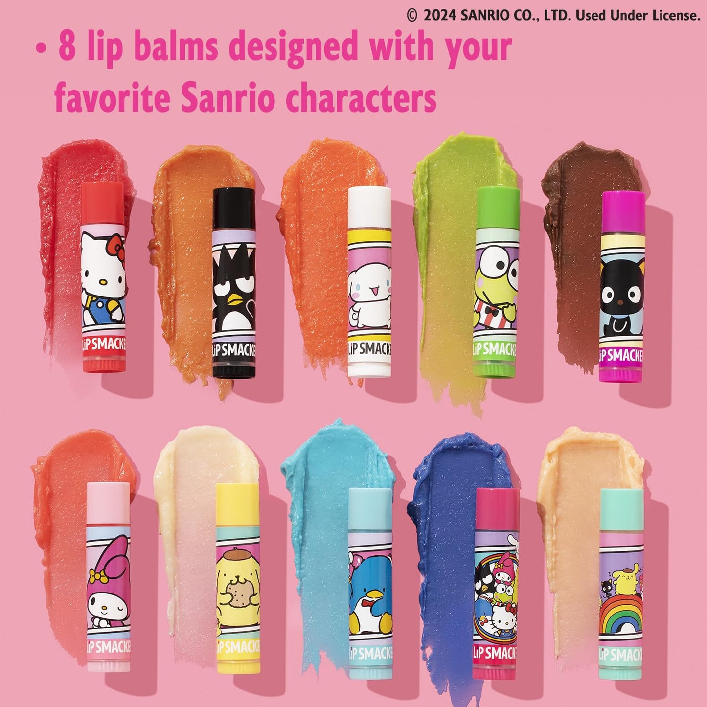 Lip Smacker Sanrio Hello Kitty and Friends 8-Piece Flavored Lip Balm, My Melody, Little Twin Stars, and Chococat, Hydrating & Protecting - Cruelty-Free