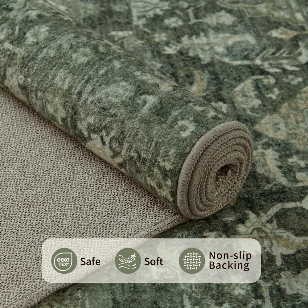 Rugxara Green 4x6 Area Rug Washable Rug - Image 4