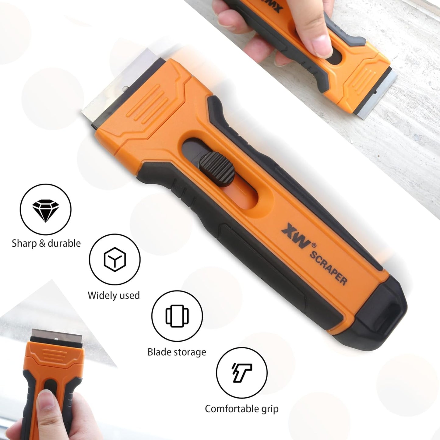 XW 2-Pack Razor Blade Scraper with 4 Spare Blades in Storage, Extra 20 pcs Razor Blades & 10 pcs Plastic Blades Included