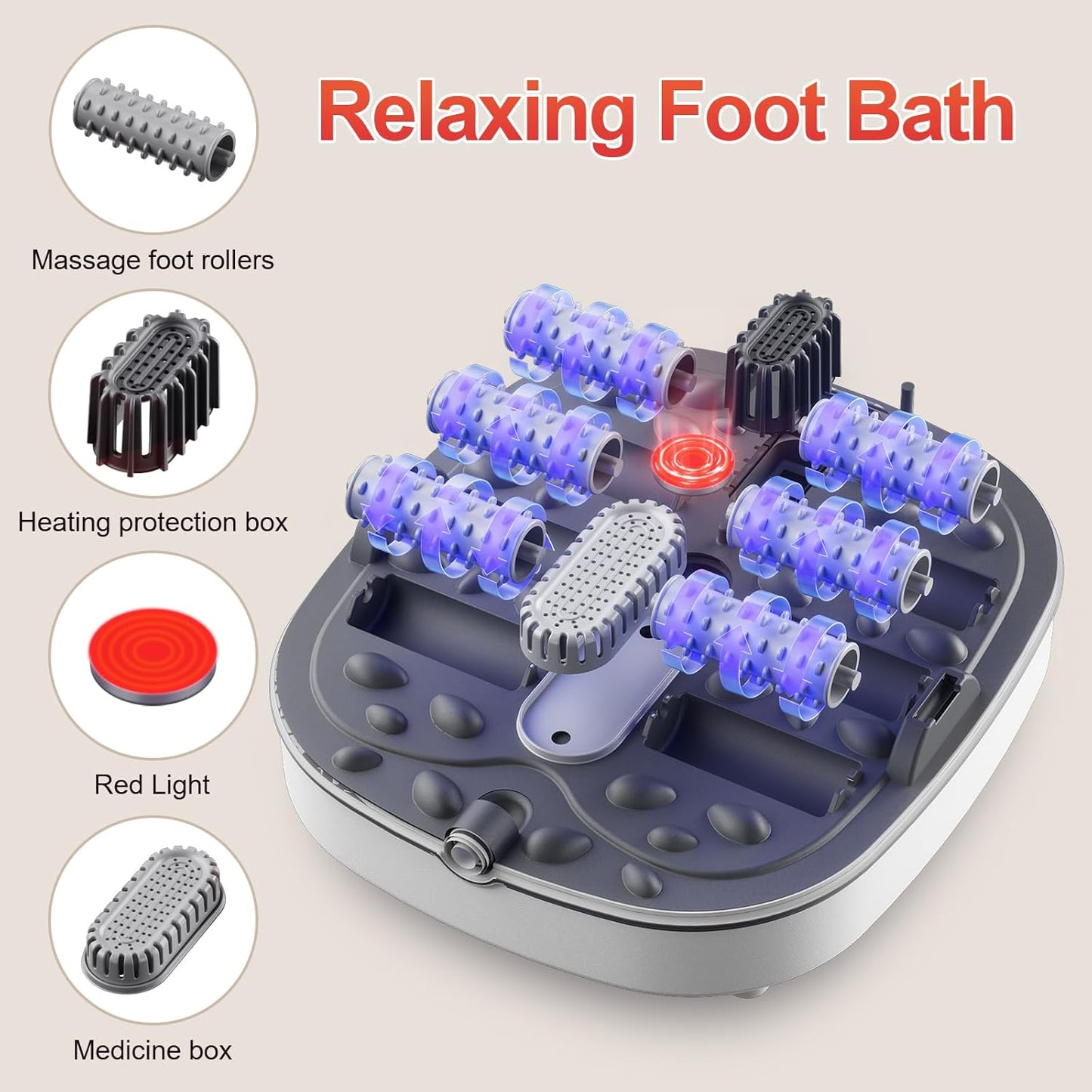 Collapsible Foot Spa Bath with Heat,Foot Massager with Two Side Supports,Leakage Protector,Temperature Control,Bubbles,Red Light,Timer, Feet Spa Tub,Feet Soaker,Gifts (White)