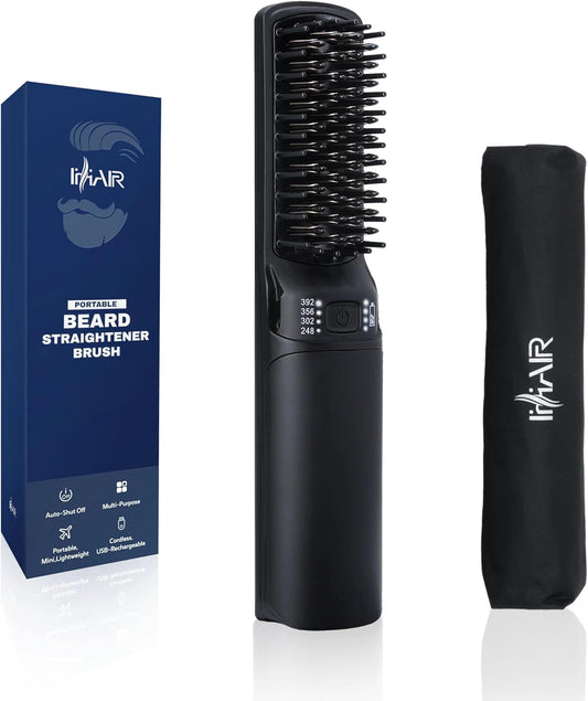 Premium Beard Mini Straightener Brush, Professional Straightener Brush for Men, Rechargeable 6400 mAh Straightening Tool Heated Comb, for Short & Long Beards for Home and Travel