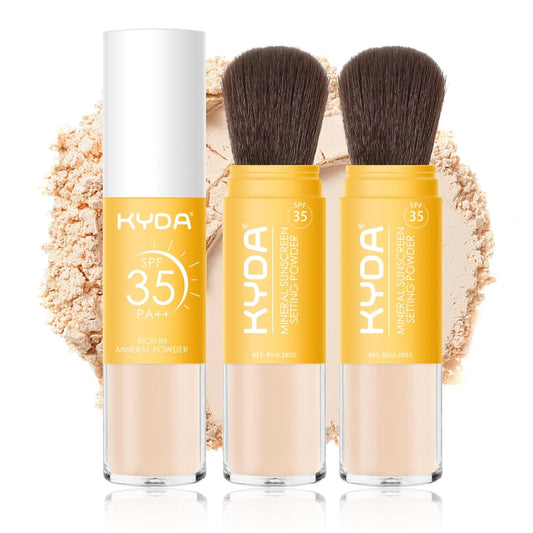 KYDA 2 Pcs Mineral Sunscreen Powder for Face & Scalp, Mineral Scalp Sunscreen SPF 35, Lasting Oil Control Matte Loose Setting Powder, Lightweight Breathable for All Skin Type, Medium
