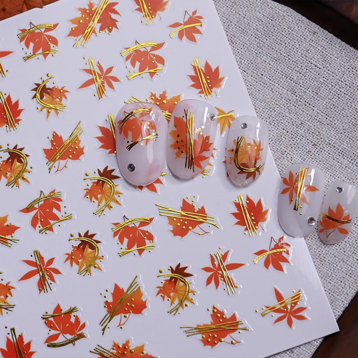 6 Sheets Gold Nail Art Stickers Maple Leaf Nail Stickers Fall Nail Decals Self Adhesive Fox Nail Art Supplies for Women Girls DIY Manicure Nail Art Decorations