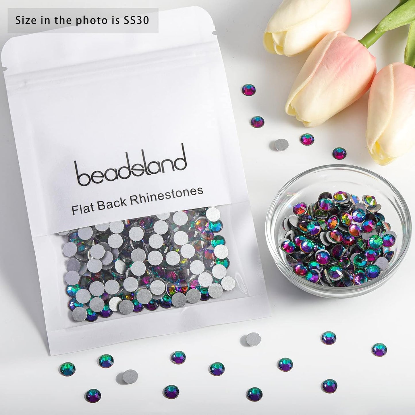 beadsland Flat Back Crystal Rhinestones Round Gems, Green Volcano (6.4-6.6mm) SS30/288pcs