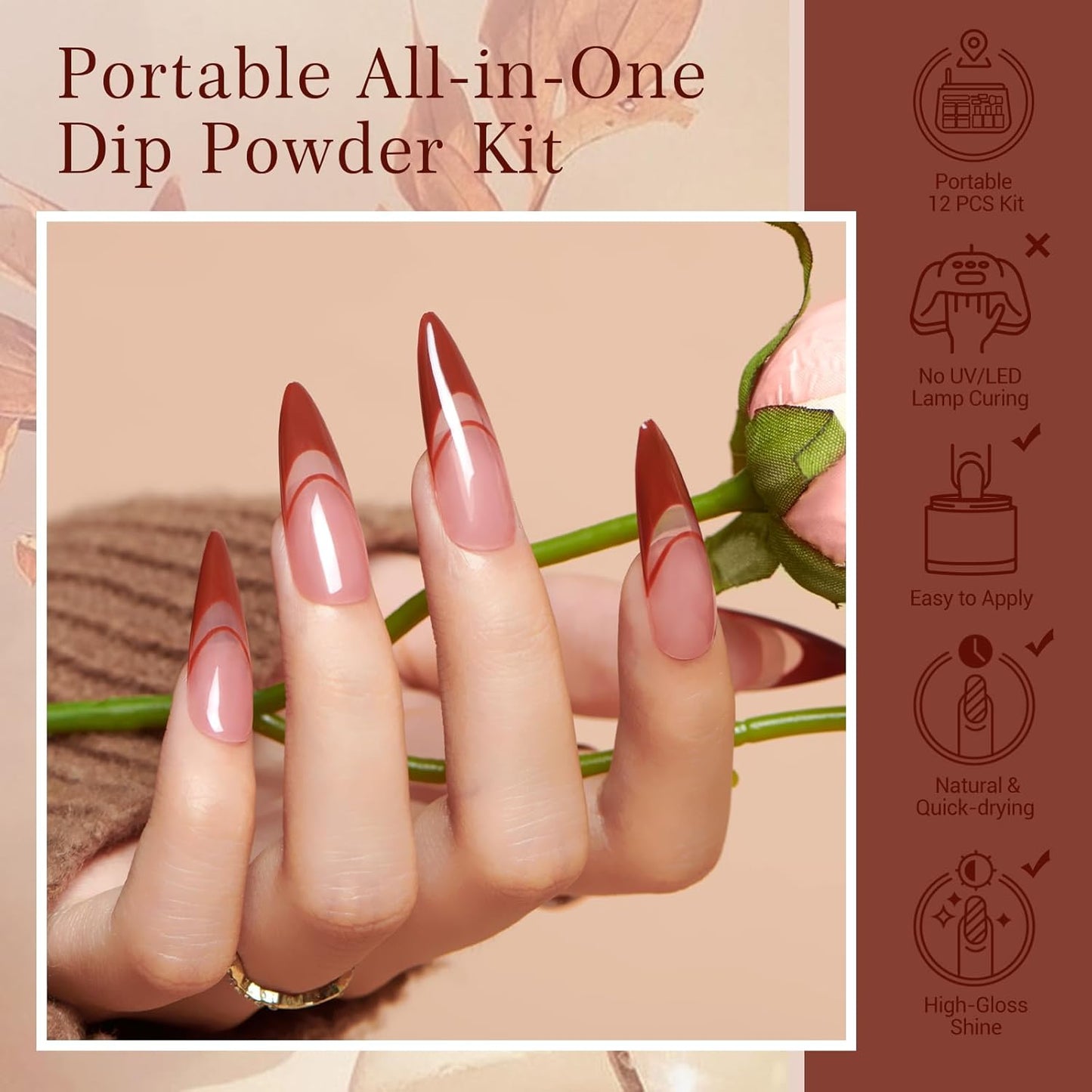 AZUREBEAUTY 30Pcs Dip Powder Nail Kit Starter with Nail Sticks, 8 Colors Fall Winter Nude Brown Glitter, Dipping Powder Liquid Set with Matte/Base/Top Coat Activator for French Manicure Salon