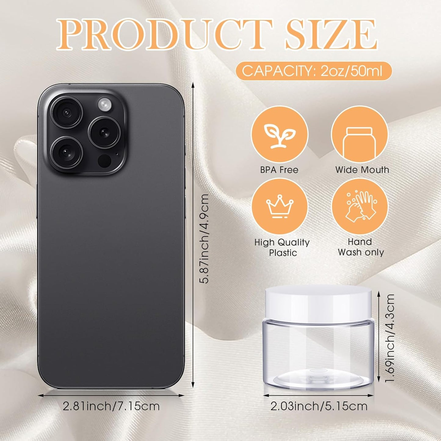 SATINIOR 100 Pcs Plastic Jars with Lids Small Containers Lids Wide Mouth Small Plastic Containers for Lotion Cream Rhinestones Body Butters Travel Storage(6 oz,White)