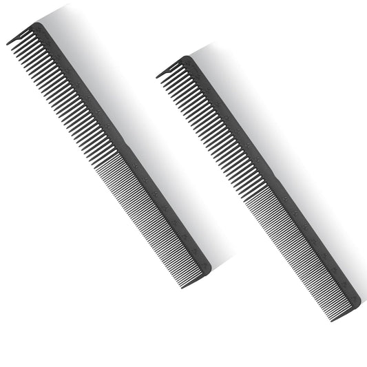 PERFEHAIR 2-Pack Professional Round Tooth Hair Cutting Comb - 8.6 Inch, Black Carbon Fiber Anti-Static & Heat Resistant, Durable Barber Combs with Fine & Wide Tooth for Precise Haircut for Men & Women