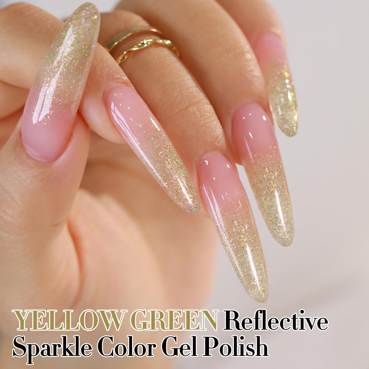 Double Rhythm 15ML Glitter Gel Polish Shimmer Reflective Holographic Color Magnetic for Nail Art Salon DIY at Home (Yellow Green-B1152)
